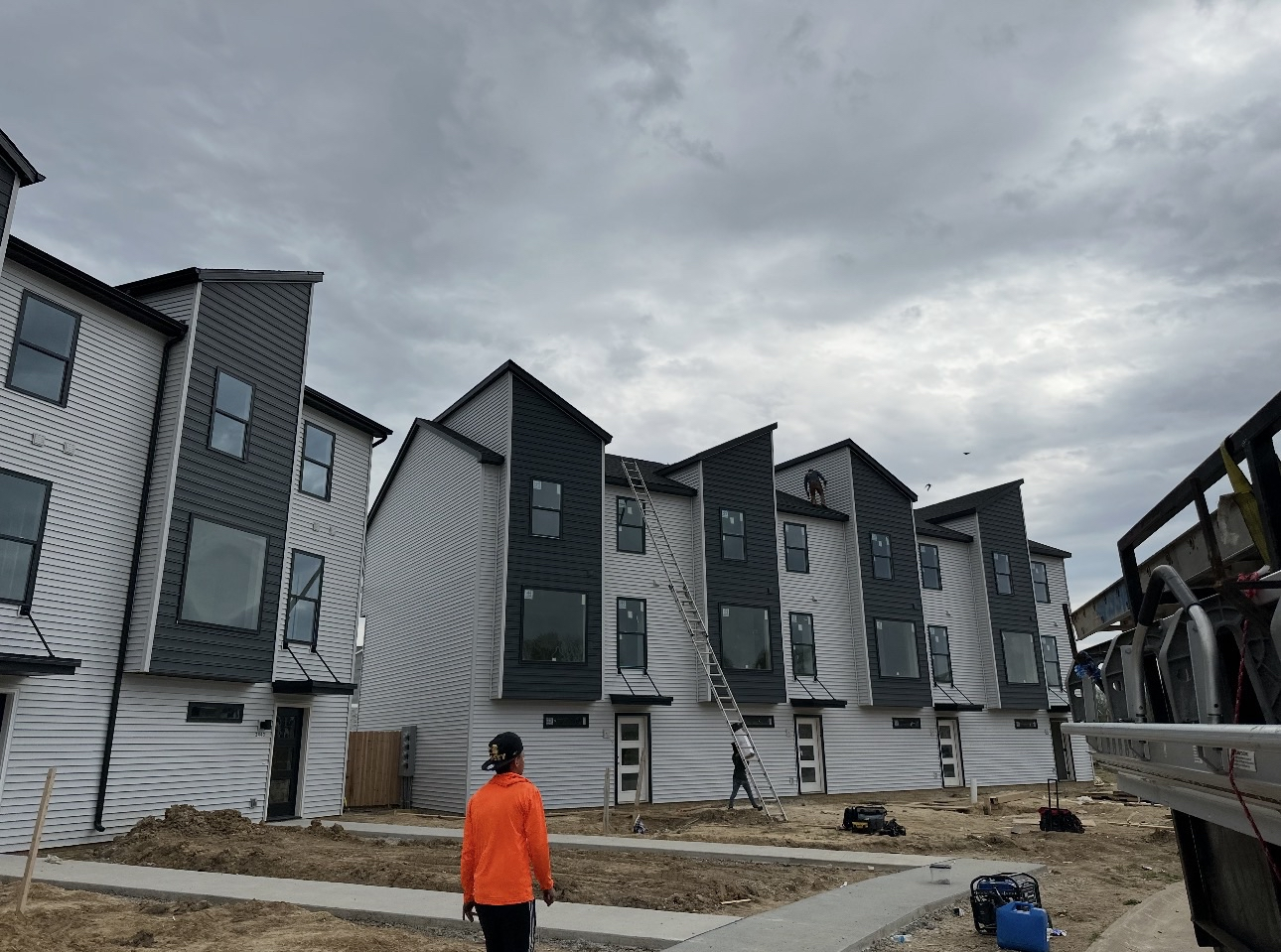 Completed townhomes with finished siding